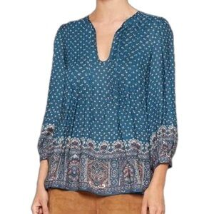 Joie Deep Rinjani 100% Silk Deep Marine Printed Split-Neck Top XS